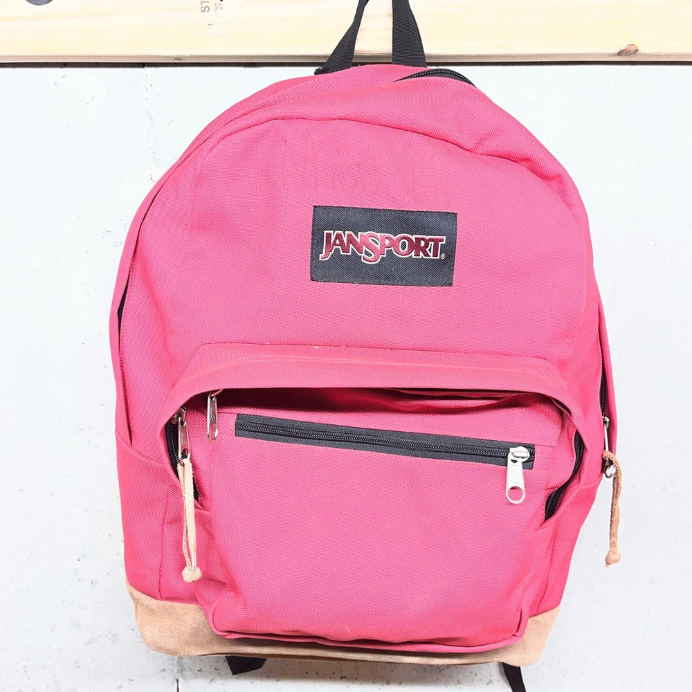 Jansport Hot Pink Canvas Backpack with Suede Base